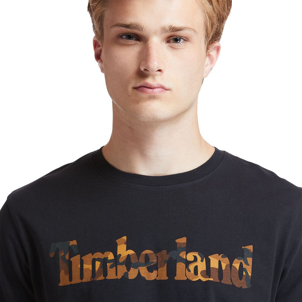 Timberland Mens T-Shirts Kennebec River Camo-Logo - Black - India FY3840261